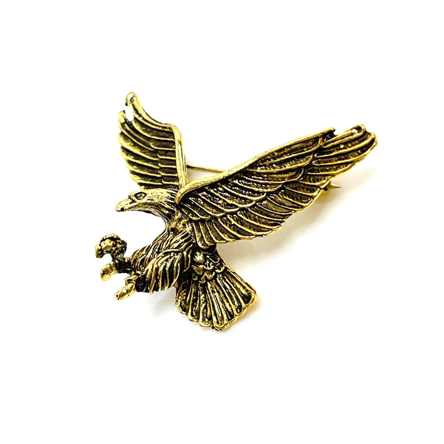 Antique Gold Swooping Eagle Brooch, Gothic Brooch, Unisex Jewellery, Vintage Style Bikers Pin, Rockers Pin, Flying Eagle Pin