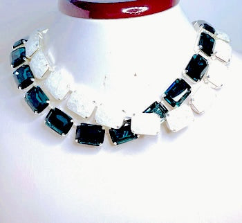 Denim Blue Georgian Collet Necklace | Ice White Crystal Choker | Anna Wintour Style | Blue Riviere Necklace