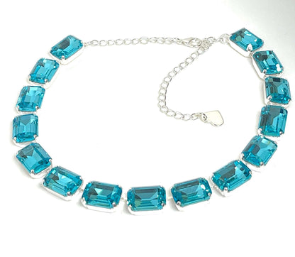 Aquamarine Emerald Crystal Georgian Collet Necklaces, Clear Crystal Choker, Anna Wintour Style, Riviere Necklaces, Statement Necklaces