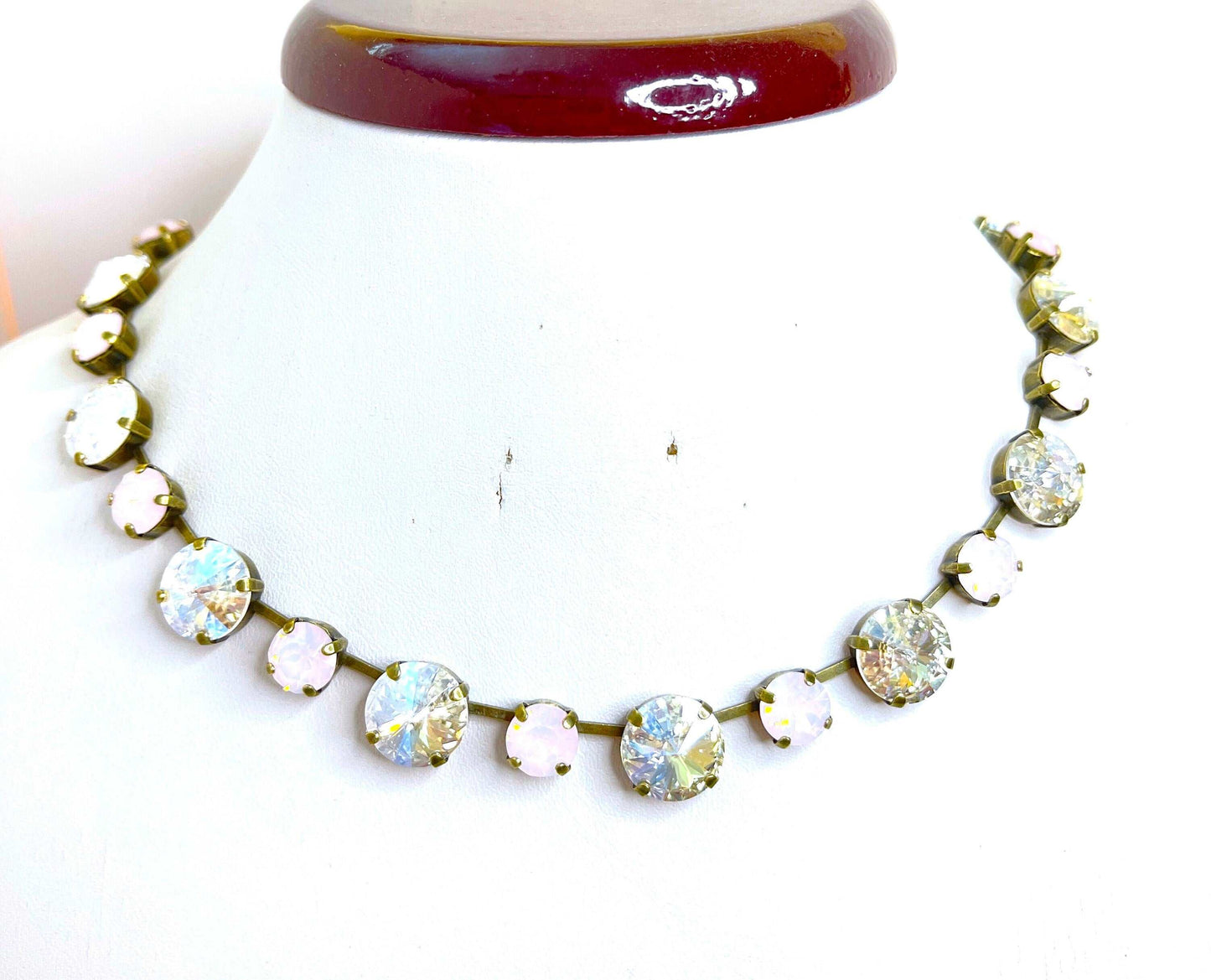 Clear Opal Crystal Georgian Collet Necklace | Pink Austrian Crystal | Rose Water Opal Riviere Necklace