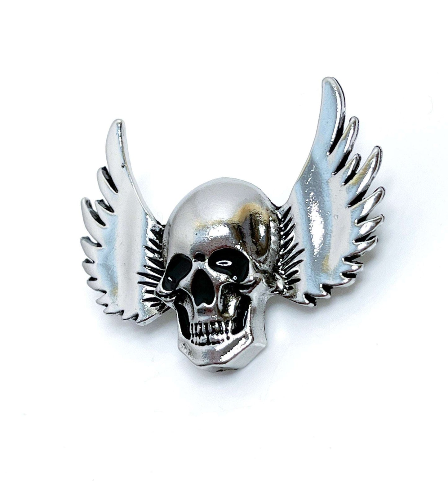 Antique Silver Winged Skull Brooch, Gothic Brooch, Unisex Jewellery, Bikers Pin, Rockers Pin, Winged Skull Pin