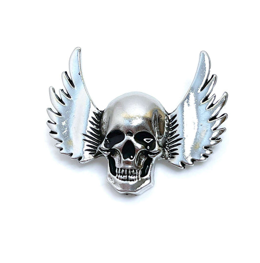 Antique Silver Winged Skull Brooch, Gothic Brooch, Unisex Jewellery, Bikers Pin, Rockers Pin, Winged Skull Pin
