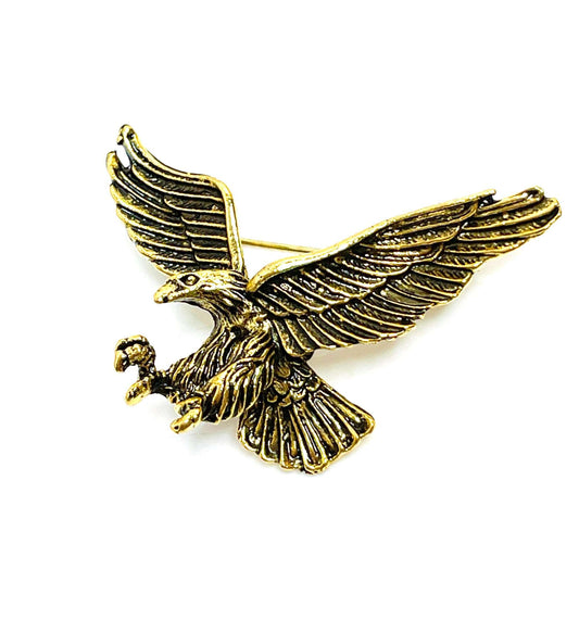 Antique Gold Swooping Eagle Brooch, Gothic Brooch, Unisex Jewellery, Vintage Style Bikers Pin, Rockers Pin, Flying Eagle Pin