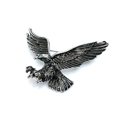 Antique Silver Swooping Eagle Brooch, Gothic Brooch, Unisex Jewellery, Vintage Style Bikers Pin, Rockers Pin, Flying Eagle Pin