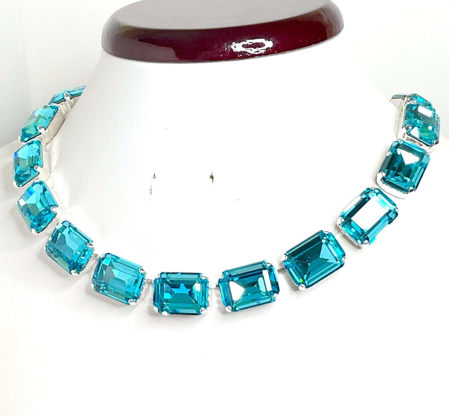 Aquamarine Blue Opal Georgian Collet Necklaces, White Opal Crystal, Anna Wintour Style, Riviere Necklaces, Statement Necklaces for Women