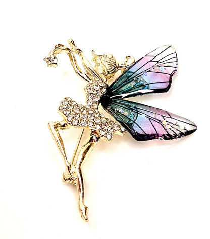 Beautiful Fairy Butterfly Brooch with Rainbow Wings, Fantasy Lovers Gift, Butterfly Crystal Jewelry, Stylish Fairy Pin, Brooches For Women