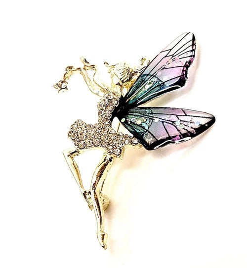 Beautiful Fairy Butterfly Brooch with Rainbow Wings, Fantasy Lovers Gift, Butterfly Crystal Jewelry, Stylish Fairy Pin, Brooches For Women