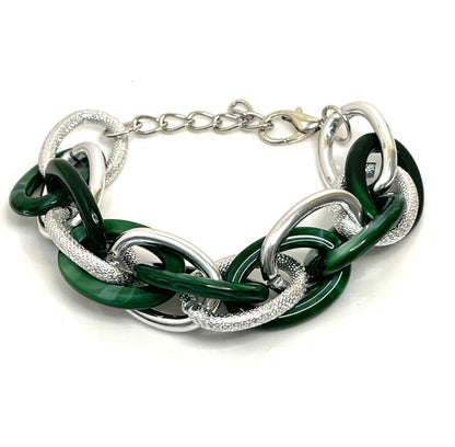 Green Silver Chain Bracelet, Chunky Statement Bracelet, Textured Jewellery, Retro Acrylic Jewellery, Bracelets for Women