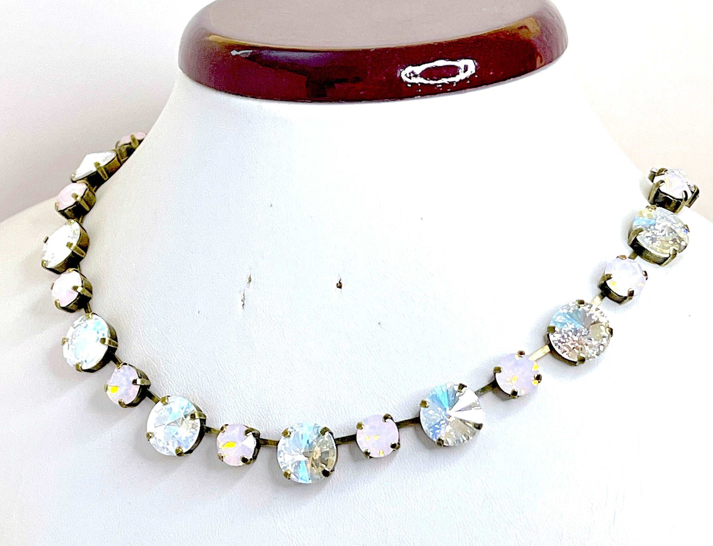 Clear Opal Crystal Georgian Collet Necklace | Pink Austrian Crystal | Rose Water Opal Riviere Necklace