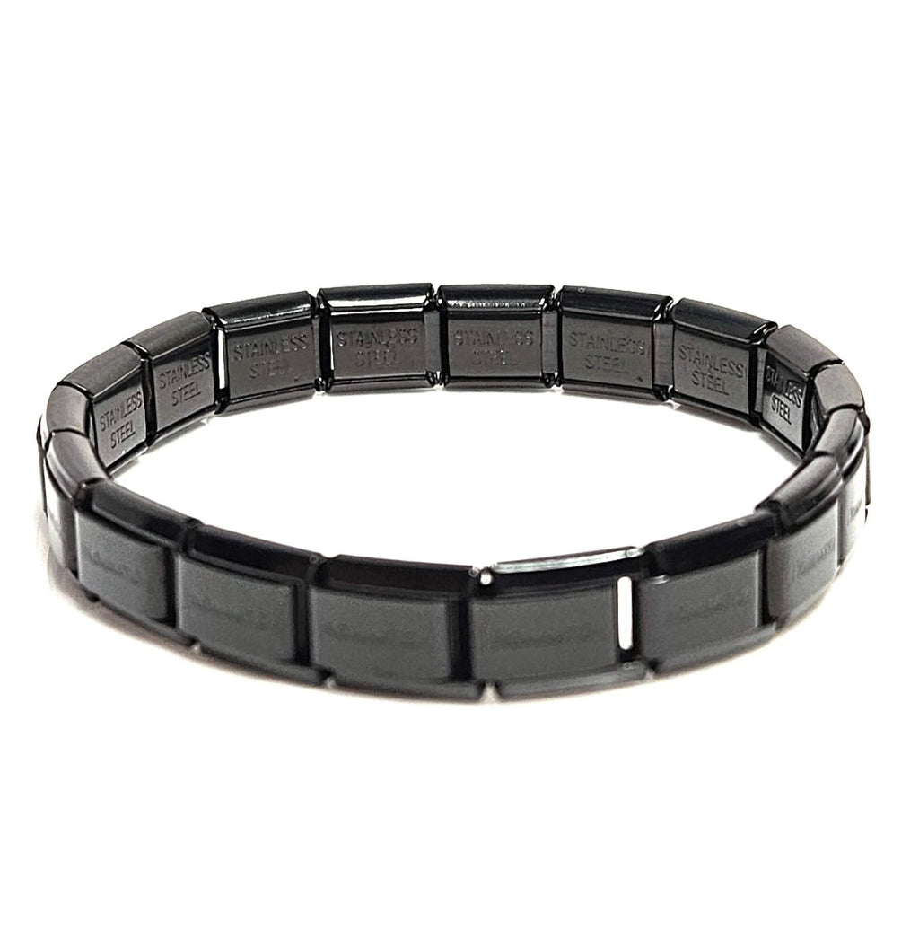 Mens Black Metallic Blue Stretch Bracelets, Stainless Steel Tile Bracelets for Men, Male Jewellery, Fashion Gift for Him