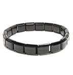 Mens Black Metallic Blue Stretch Bracelets, Stainless Steel Tile Bracelets for Men, Male Jewellery, Fashion Gift for Him
