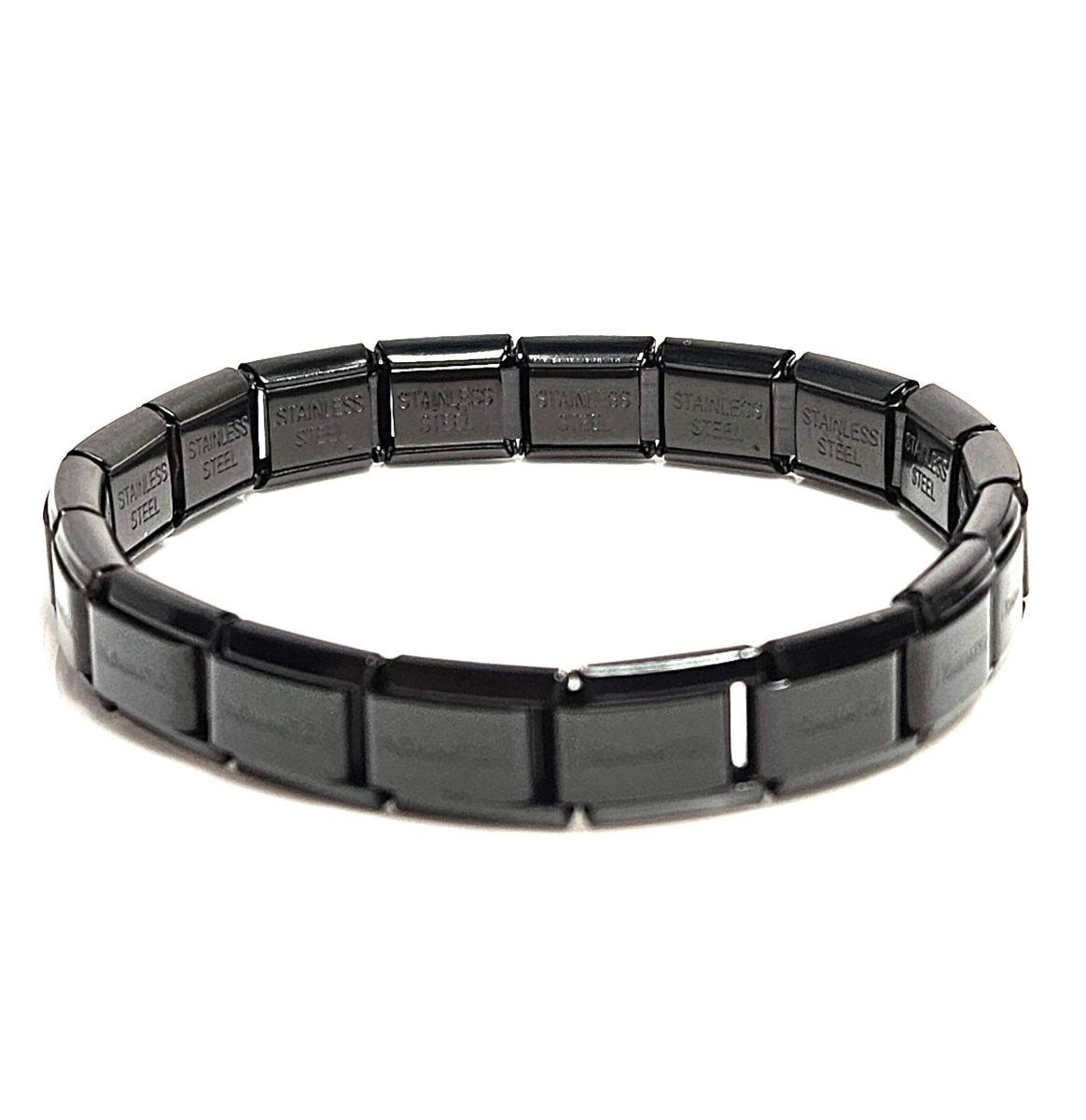 Mens Black Metallic Blue Stretch Bracelets, Stainless Steel Tile Bracelets for Men, Male Jewellery, Fashion Gift for Him