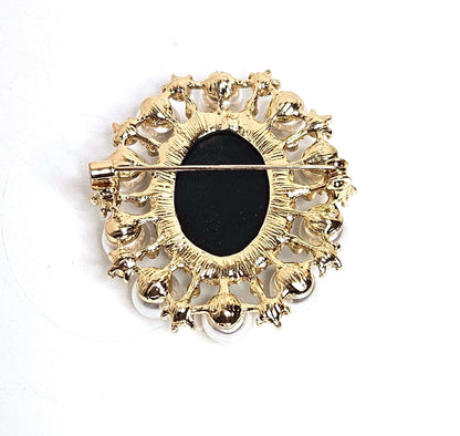 Gorgeous Gold Blue Cameo Brooch, Victorian Pearl Lady Brooch, Crystal Jewelry, Stylish Cameo Pin, Brooches For Women