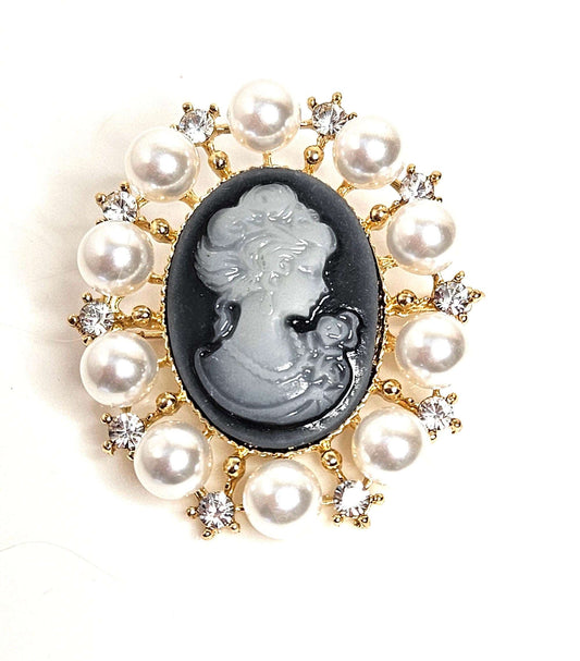 Gorgeous Gold Blue Cameo Brooch, Victorian Pearl Lady Brooch, Crystal Jewelry, Stylish Cameo Pin, Brooches For Women