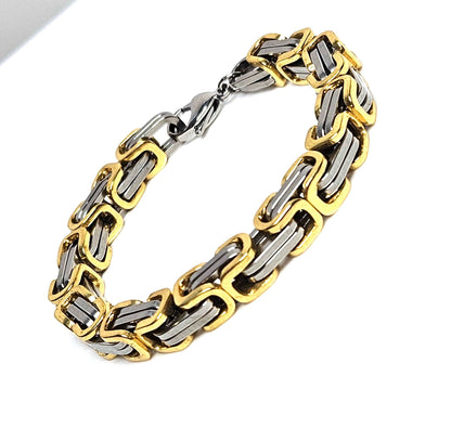 Mens Gold Silver Titanium Steel Link Bracelet, Bracelets for Men, Male Jewellery, Silver Gold Chain Bracelet, Fashion Gift for Him