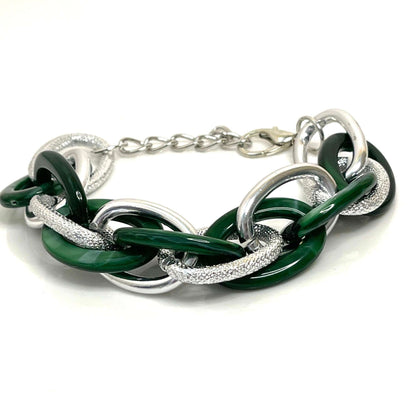 Green Silver Chain Bracelet, Chunky Statement Bracelet, Textured Jewellery, Retro Acrylic Jewellery, Bracelets for Women