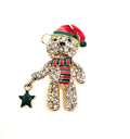 Crystal Teddy Bear Brooch, Christmas Brooch, Seasonal Pin, Cute Bear in Hat and Scarf Brooch, Festive Jacket Scarf Pin, Brooches For Women