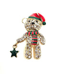 Crystal Teddy Bear Brooch, Christmas Brooch, Seasonal Pin, Cute Bear in Hat and Scarf Brooch, Festive Jacket Scarf Pin, Brooches For Women