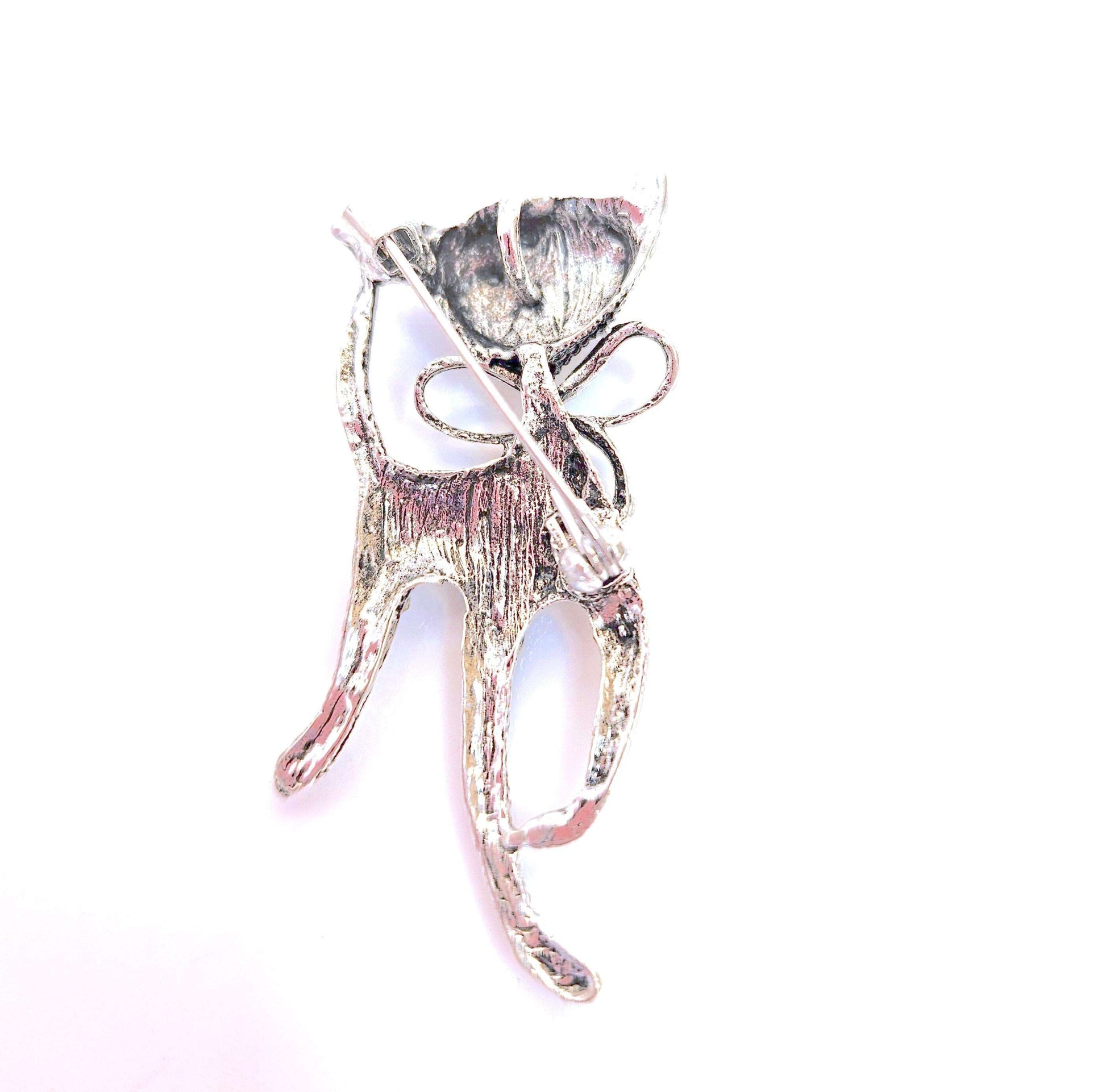 Beautiful Vintage Cat Brooch, Gift for Cat Lovers, Rhinestone Cat, Silver Crystal Cat Pin, Brooches For Women
