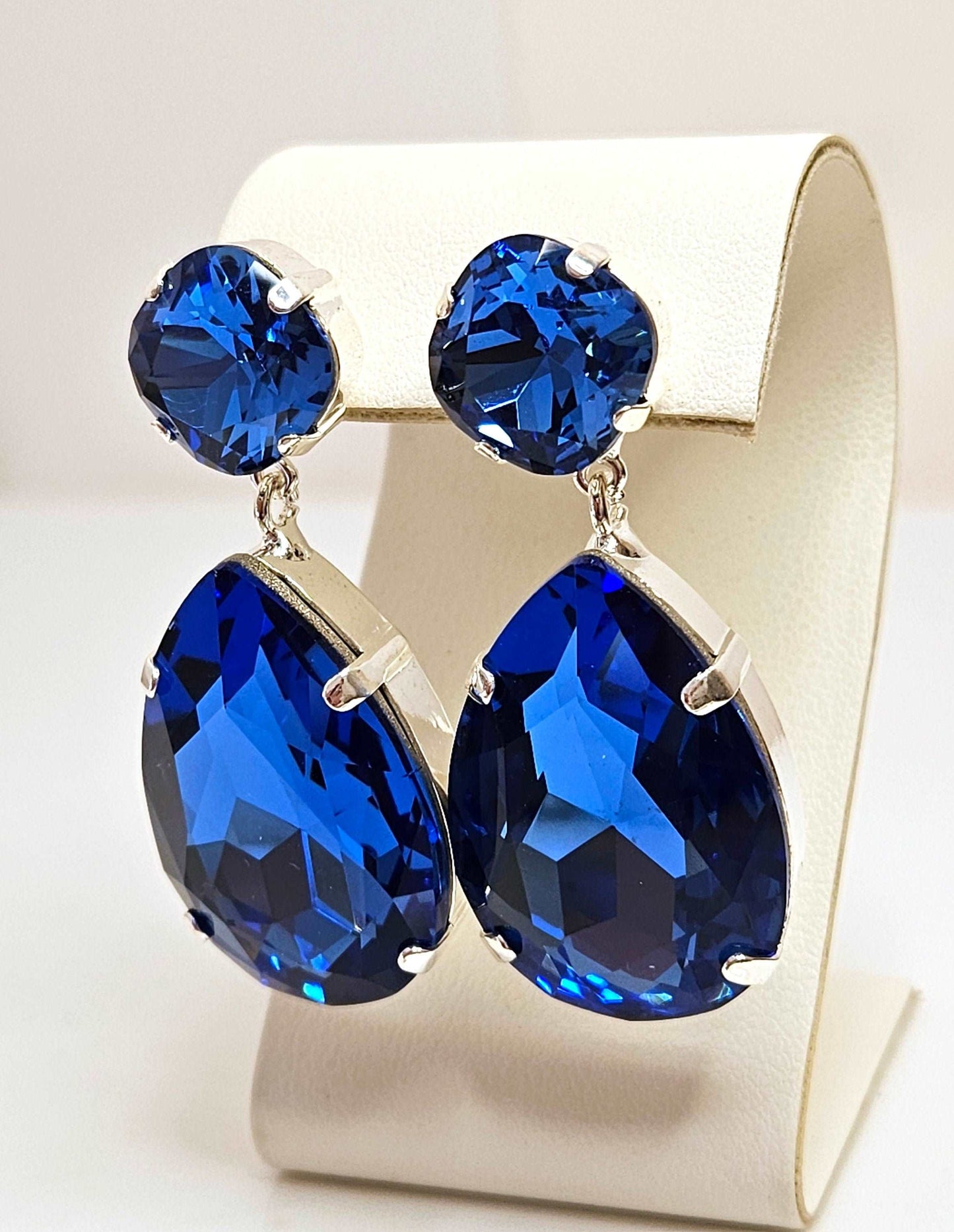 Sapphire Teardrop Crystal Earrings, Vintage Style, Blue Statement Drops, Wedding Earrings, Stylish Dangles, Earrings For Women