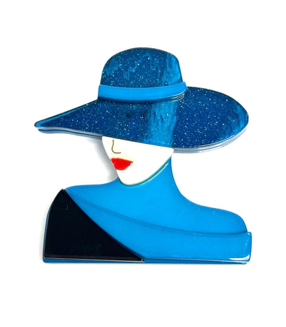 Large Stylish Lady Brooch in Blue, Classy Lady Pin, Fashion Pin for Jacket Scarf, Head and Shoulders Lady Pin, Brooches For Women