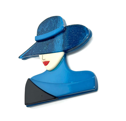 Large Stylish Lady Brooch in Blue, Classy Lady Pin, Fashion Pin for Jacket Scarf, Head and Shoulders Lady Pin, Brooches For Women