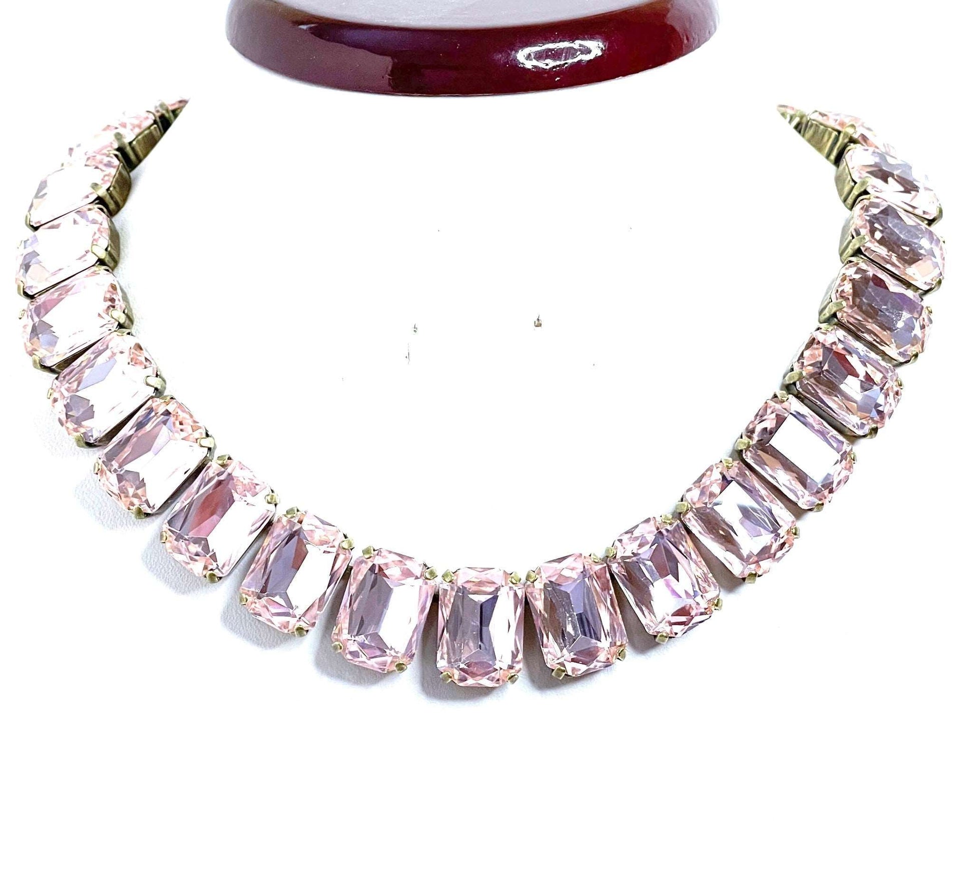 Light Rose Georgian Collet Necklace, Crystal Choker, Anna Wintour Style, Pink Riviere Necklace, Statement Necklace for Women