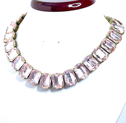 Light Rose Georgian Collet Necklace, Crystal Choker, Anna Wintour Style, Pink Riviere Necklace, Statement Necklace for Women