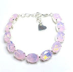 Rose Water Opal Crystal Bracelet | Silver Plated | Oval Pink Tennis Bracelet | Bridal Jewellery