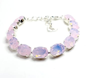 Rose Water Opal Crystal Bracelet | Silver Plated | Oval Pink Tennis Bracelet | Bridal Jewellery