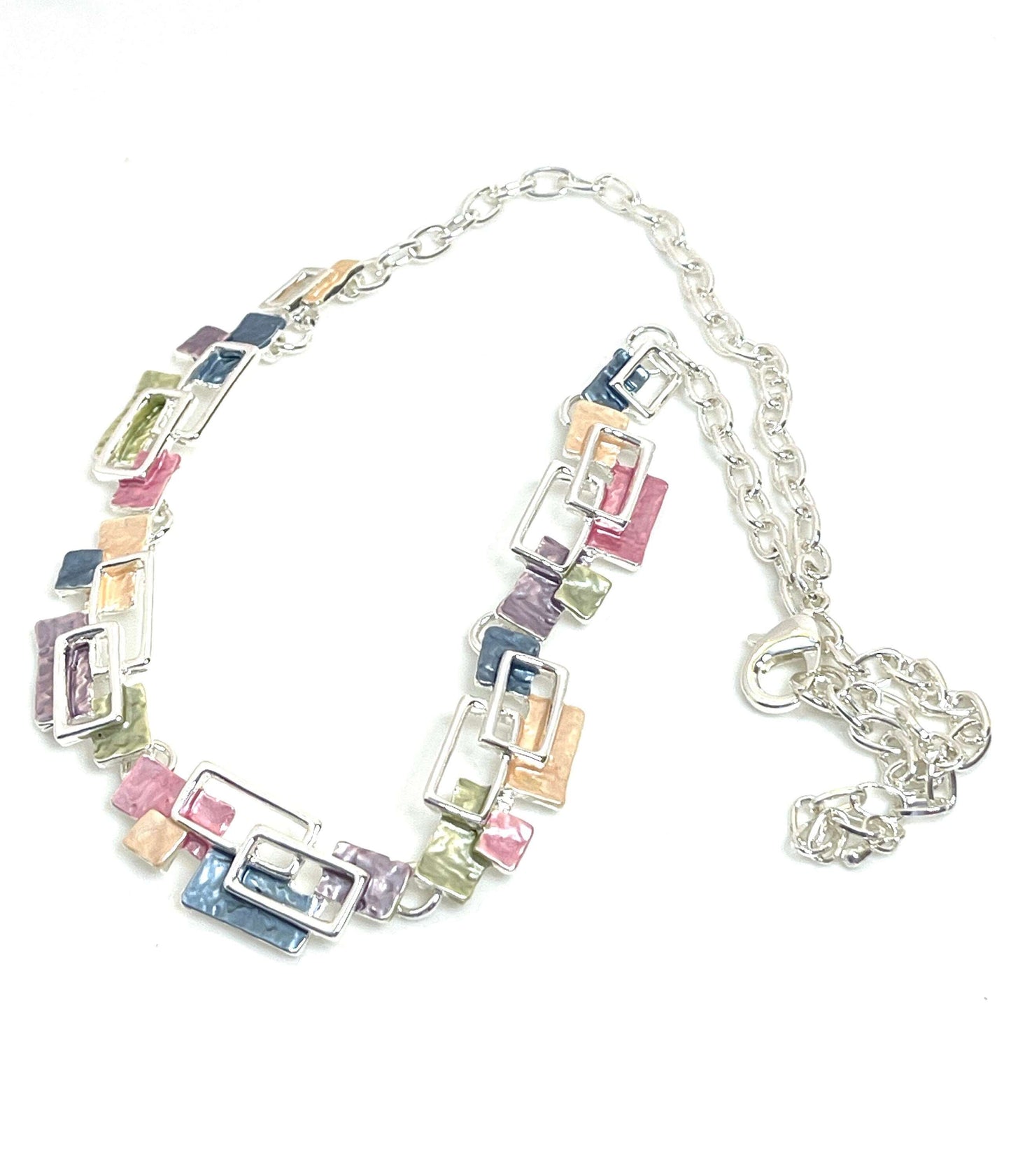 Multicolour Geometric Silver Necklace, Modern Style Jewellery, Pastel Enamel Jewelry, Rainbow Jewellery,Necklaces for Women