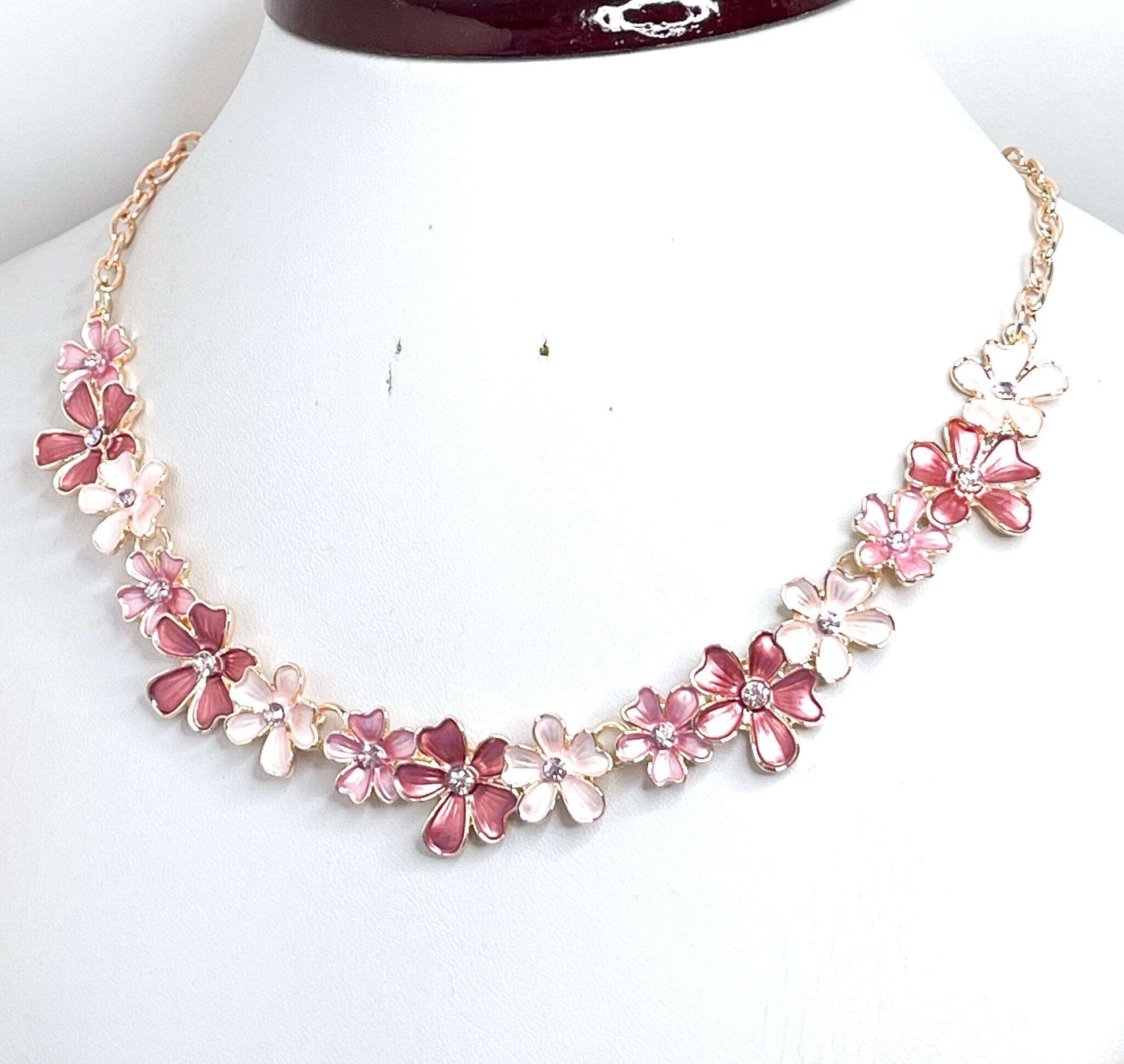 Pink Ombre Flower Silver Necklace, Modern Style Jewellery, Pastel Enamel Jewelry, Multicolour Jewellery,Necklaces for Women