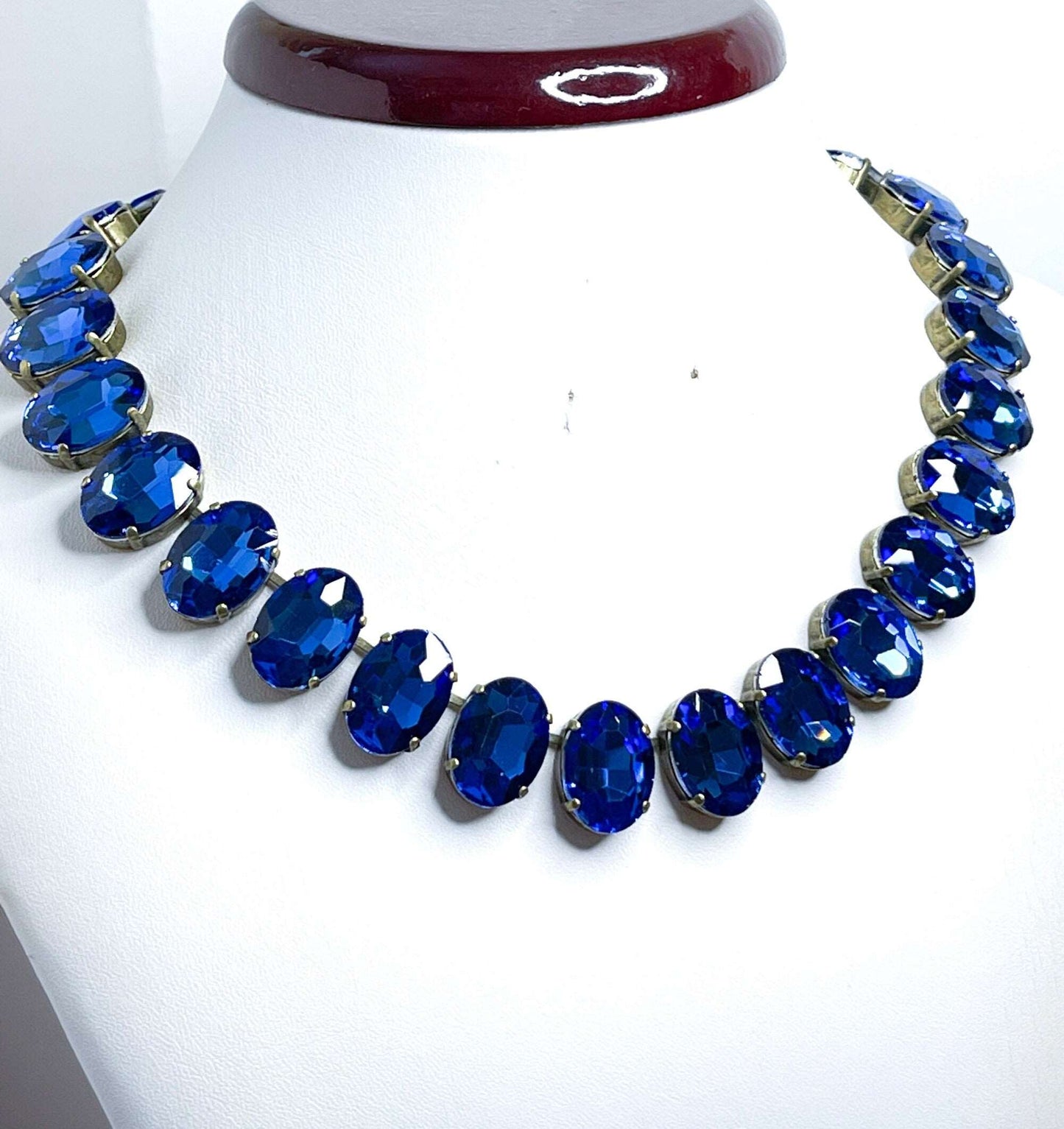 Anna Wintour Necklace, Sapphire Oval Georgian Collet, Crystal Choker, Blue Riviere Necklace, Statement Choker, Necklaces for Women