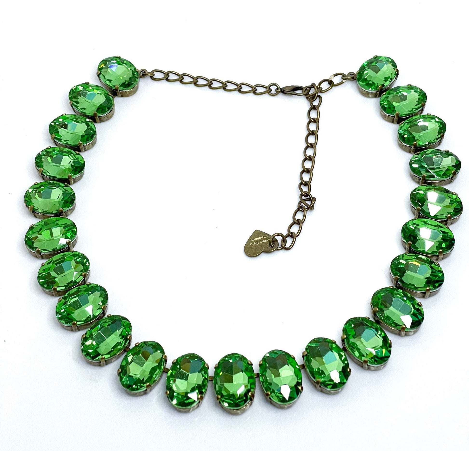 Peridot Green Oval Georgian Collet, Anna Wintour Style Crystal Choker, Green Riviere Necklace, Statement Choker, Necklaces for Women