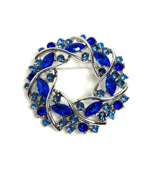 Large Blue Stone Garland Brooch, Vintage Style Flower Brooch, Crystal Wreath Pin, Stylish Flower Pin, Brooches For Women