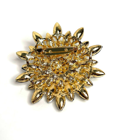 Large Clear Stone Garland Brooch, Vintage Gold Flower Brooch, Crystal Flower Pin, Statement Pin, Brooches For Women