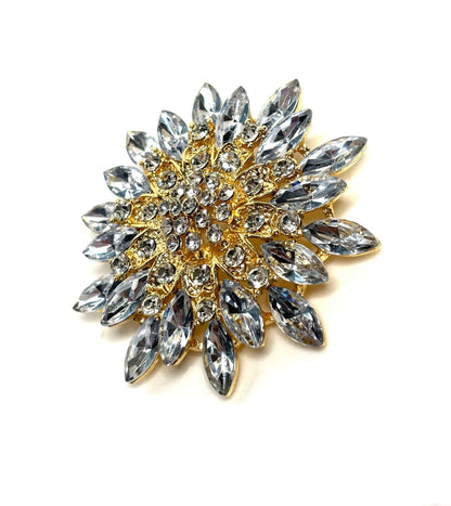 Large Clear Stone Garland Brooch, Vintage Gold Flower Brooch, Crystal Flower Pin, Statement Pin, Brooches For Women