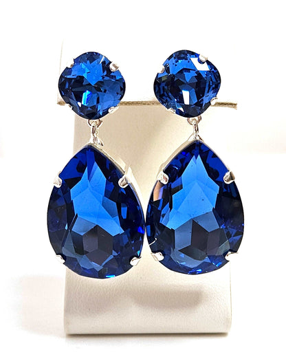 Sapphire Teardrop Crystal Earrings, Vintage Style, Blue Statement Drops, Wedding Earrings, Stylish Dangles, Earrings For Women