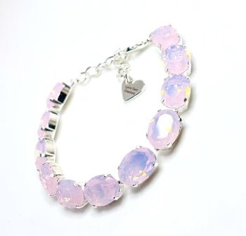 Rose Water Opal Crystal Bracelet | Silver Plated | Oval Pink Tennis Bracelet | Bridal Jewellery