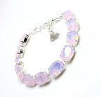 Rose Water Opal Crystal Bracelet | Silver Plated | Oval Pink Tennis Bracelet | Bridal Jewellery