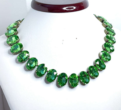 Peridot Green Oval Georgian Collet, Anna Wintour Style Crystal Choker, Green Riviere Necklace, Statement Choker, Necklaces for Women