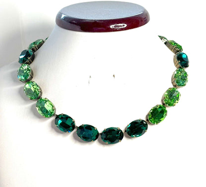 Peridot Emerald Crystal Georgian Collet Necklace, Anna Wintour Style, Green Crystal Choker, Riviere Necklace, Statement Necklace for Women