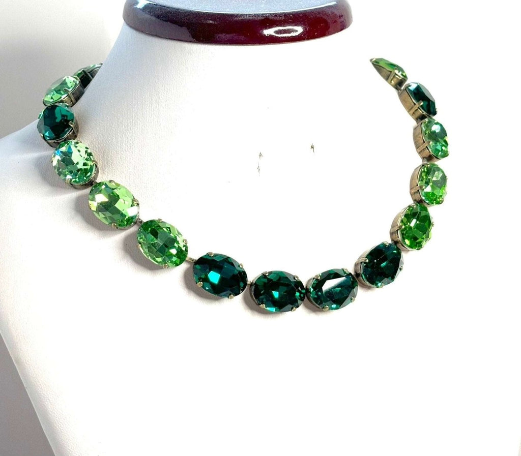 Peridot Emerald Crystal Georgian Collet Necklace, Anna Wintour Style, Green Crystal Choker, Riviere Necklace, Statement Necklace for Women