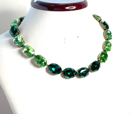 Peridot Emerald Crystal Georgian Collet Necklace, Anna Wintour Style, Green Crystal Choker, Riviere Necklace, Statement Necklace for Women