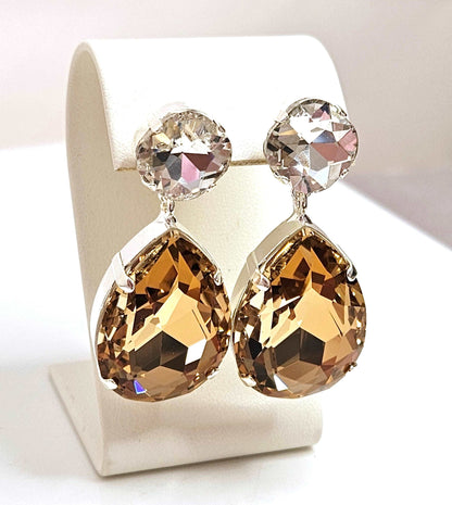 Smoked Topaz Teardrop Crystal Earrings, Vintage Style, Silver Statement Drops, Wedding Earrings, Stylish Dangles, Earrings For Women