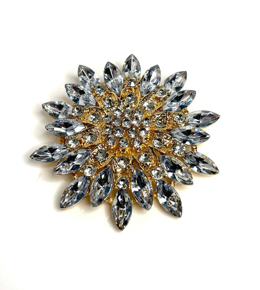 Large Clear Stone Garland Brooch, Vintage Gold Flower Brooch, Crystal Flower Pin, Statement Pin, Brooches For Women
