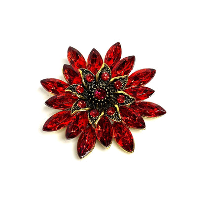 Large Red Stone Garland Brooch, Vintage Gold Flower Brooch, Crystal Flower Pin, Statement Pin, Brooches For Women