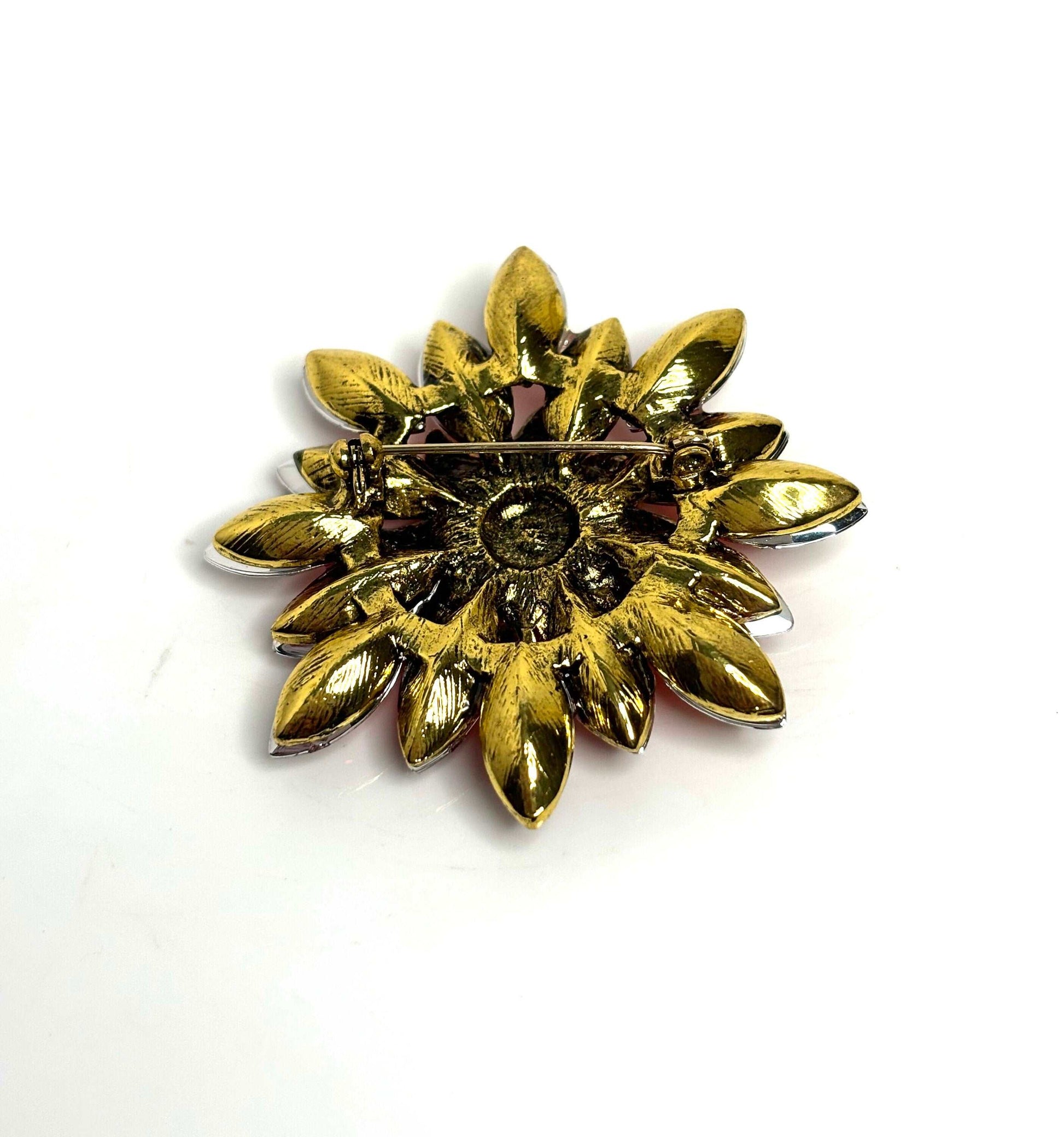 Large Red Stone Garland Brooch, Vintage Gold Flower Brooch, Crystal Flower Pin, Statement Pin, Brooches For Women