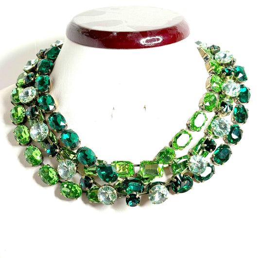 Emerald Peridot Crystal Georgian Collet Necklaces, Anna Wintour Style, Austrian Crystal, Riviere Necklace, Statement Necklaces for Women