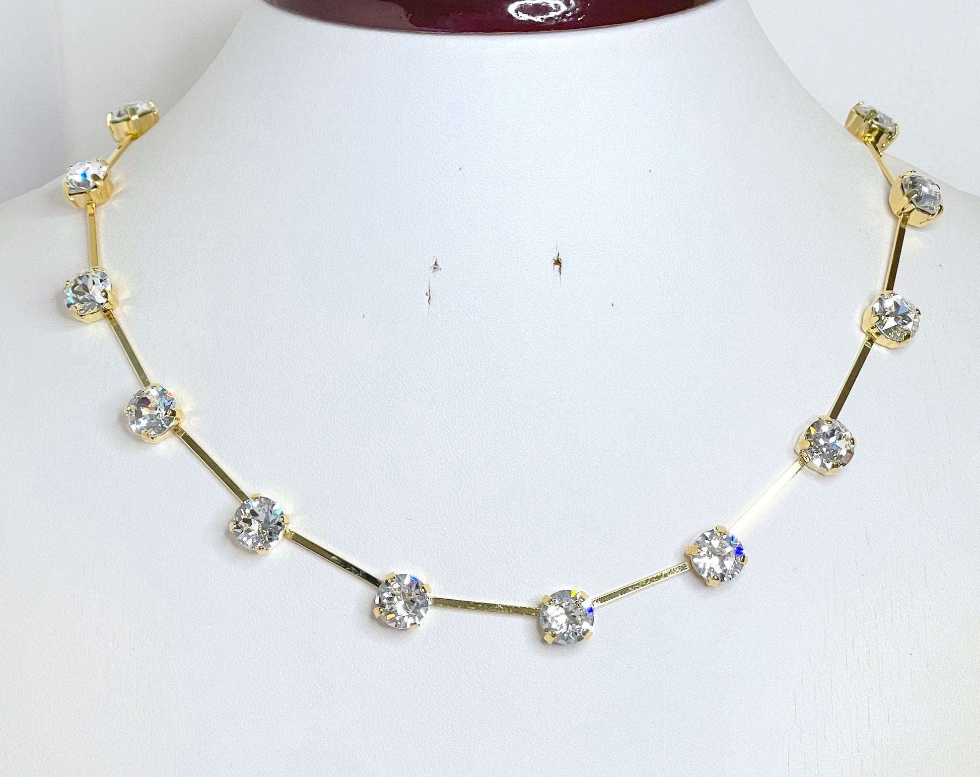 Clear Gold Crystal Necklace, Austrian Crystal Choker, Clear Constellation Necklace, Dainty Crystal Choker, Necklaces for Women